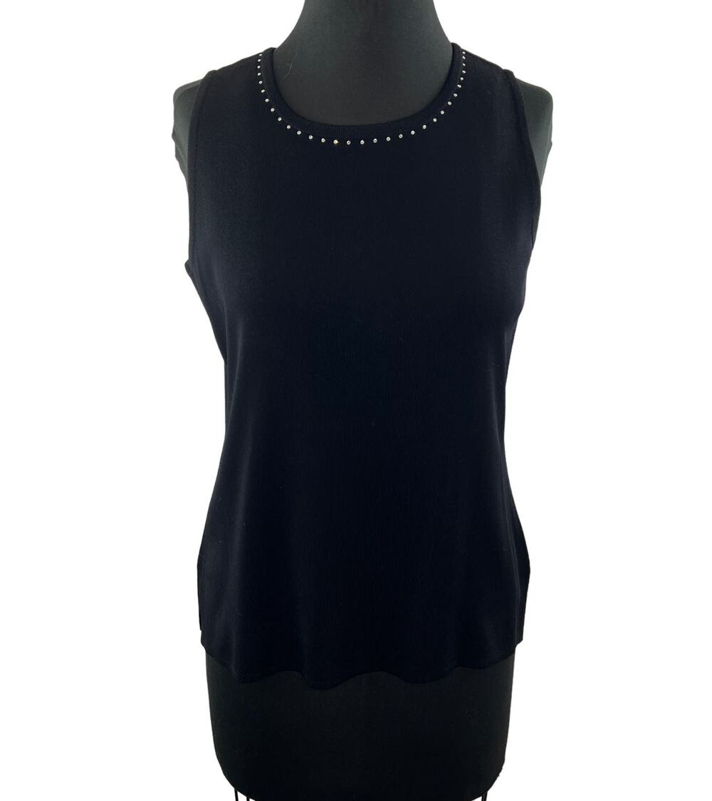 MISOOK Sleeveless Round Neckline Embellished Pullover Knit Sweater Top Size S